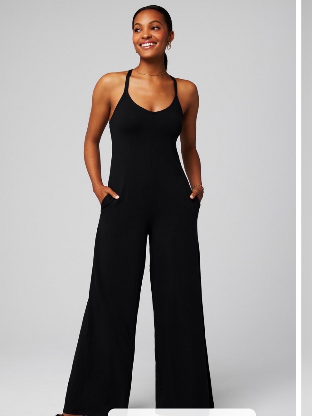 Fabletics Black Cloud Jersey Wide Leg Romper Onesie, Size XS